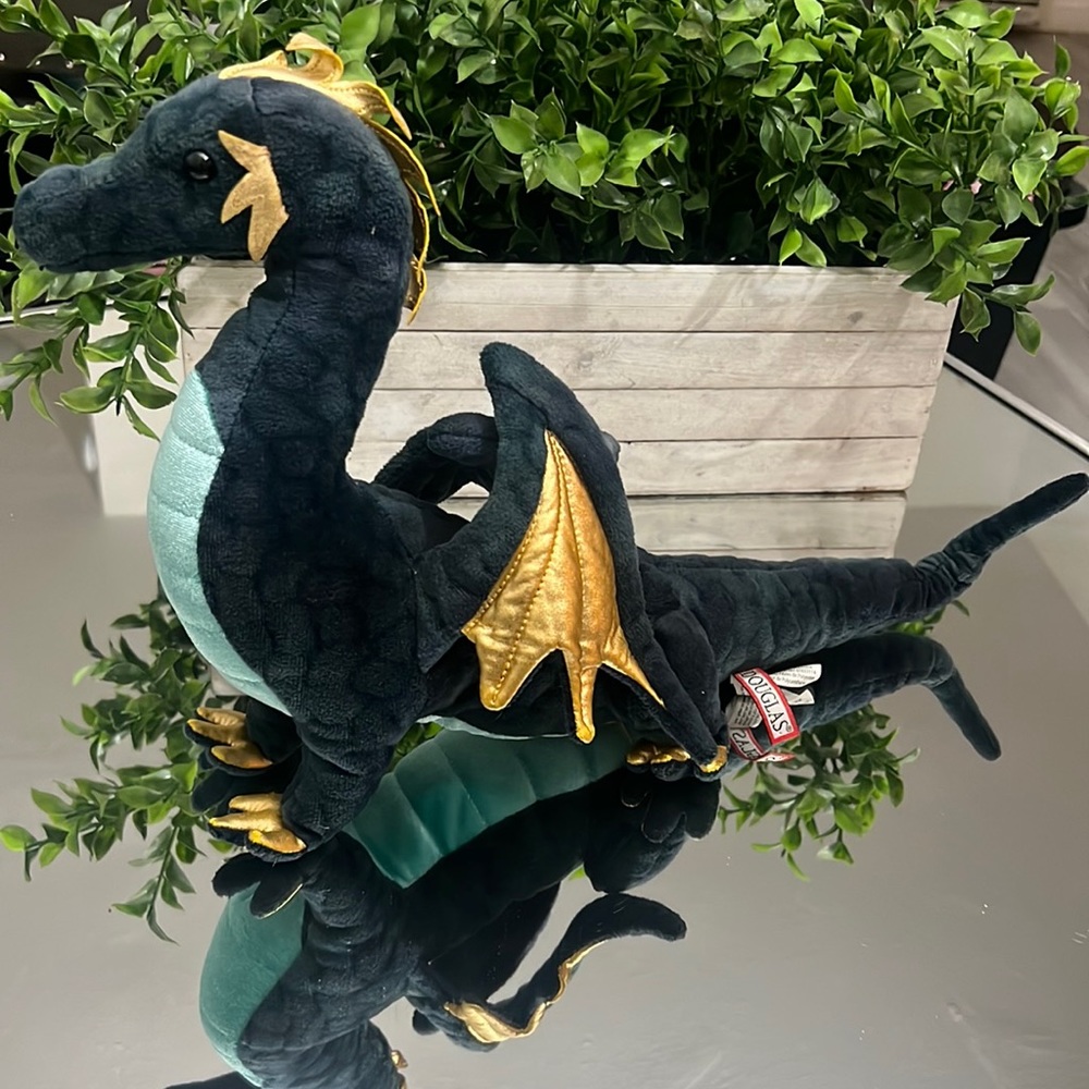 Douglas Aragon Dragon Plush Toy Stuffed Animal 16” Fantasy Wings Blue Gold